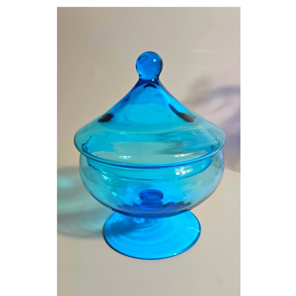 Vintage Empoli Italian Uranium Glass Covered Candy Dish Glows UV